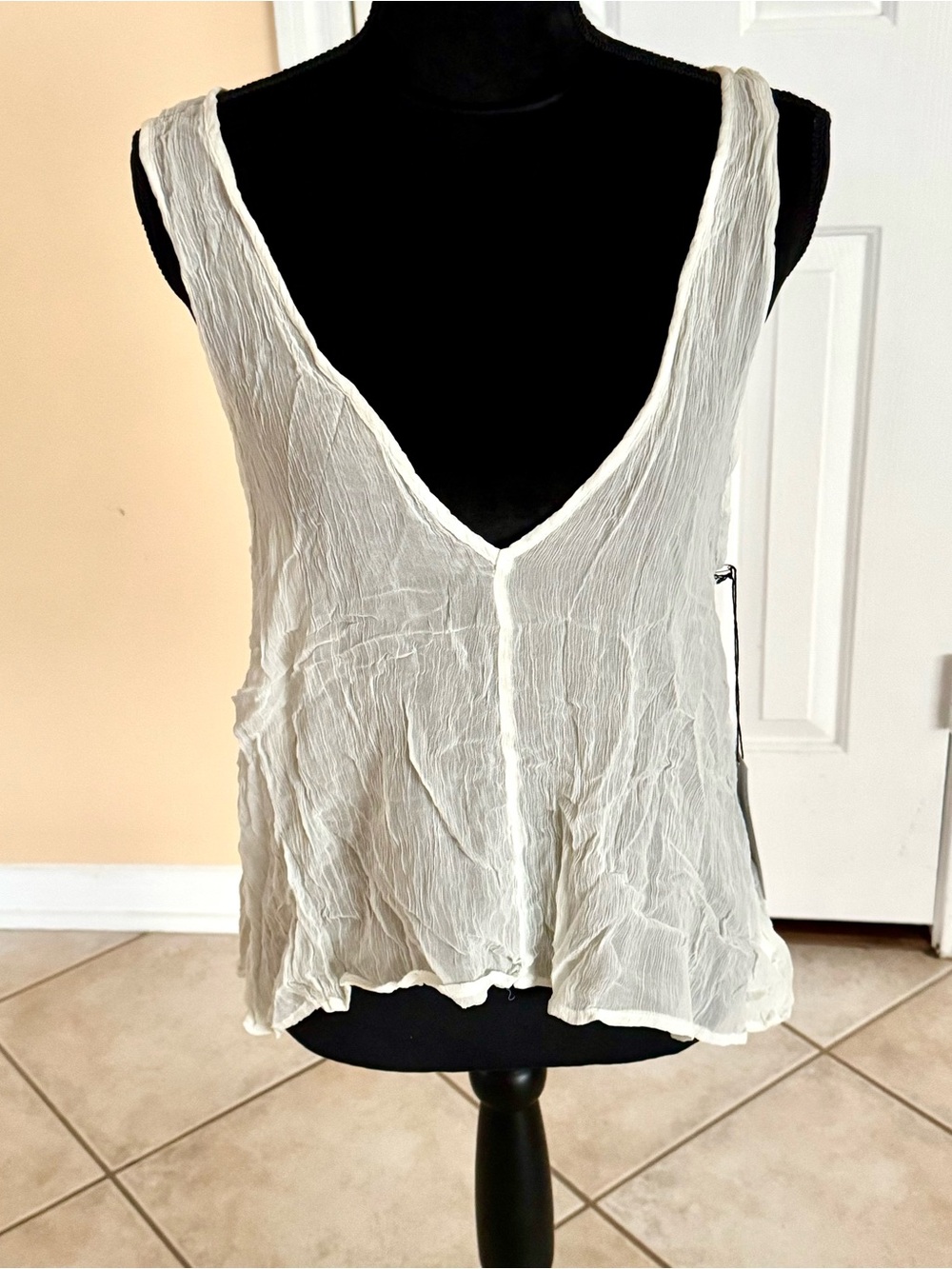 LACAUSA Sheer Crinkle Gauze V-Neck Tank S NWT Cream Ivory Whimsigoth Deadstock